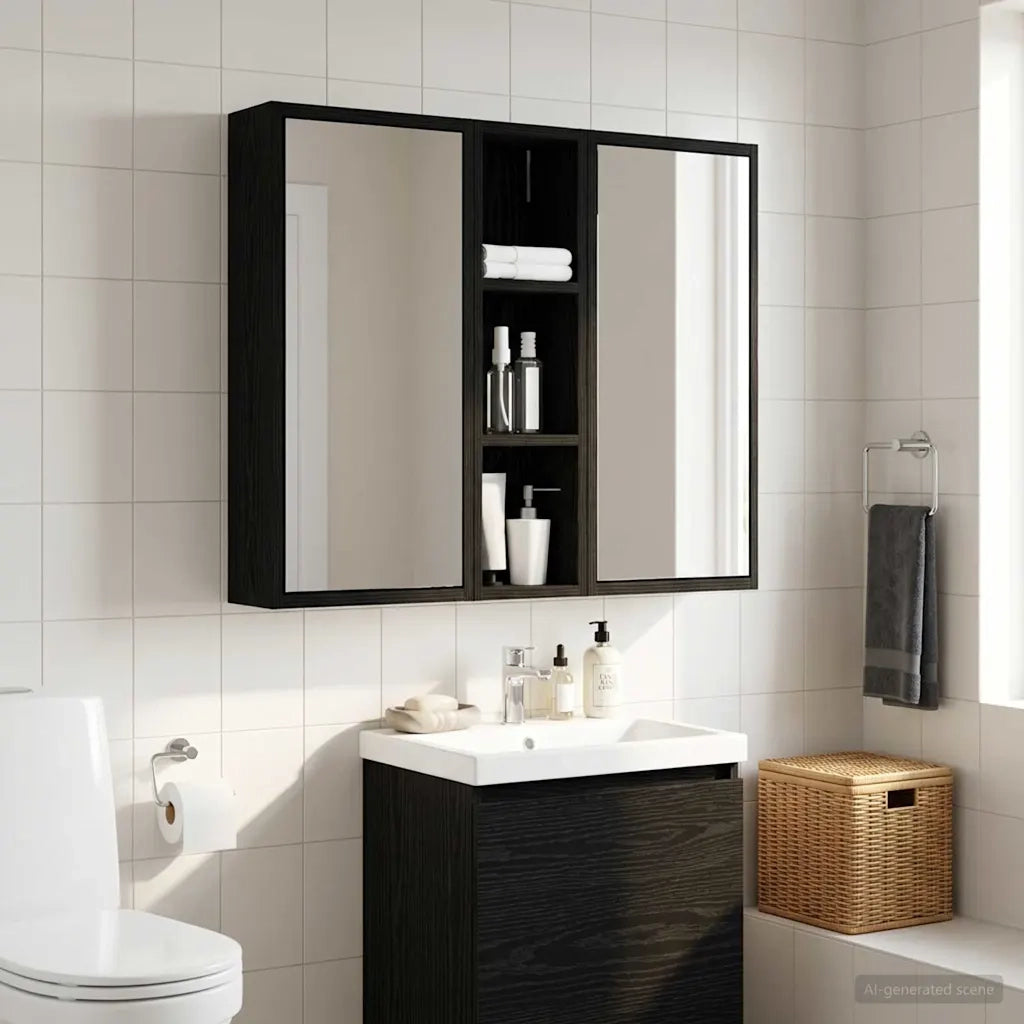 Armadio da Bagno | Mobile da Bagno a muro Rovere Nero 20 x 14 x 70 cm