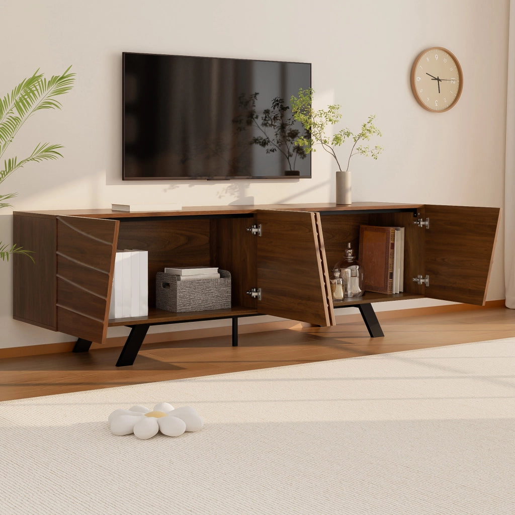 Mobile TV 160 × 39 × 50.5 cm con frontale ondulato 3D e gestione dei cavi in MDF colore noce