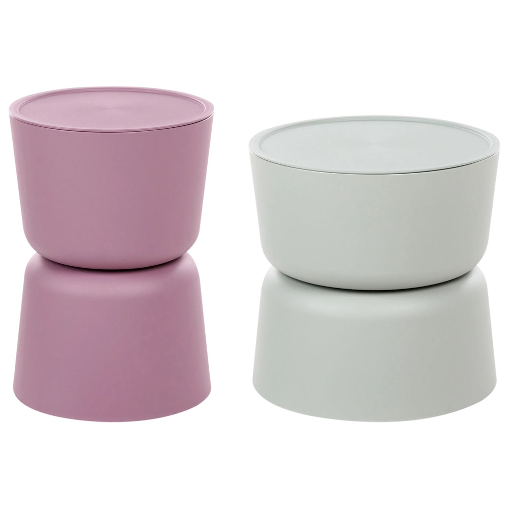 Set di 2 tavolini da salotto verde e viola in materiale sintetico, sgabelli multifunzionali da patio resistenti a macchie, ruggine e acqua in stile moderno