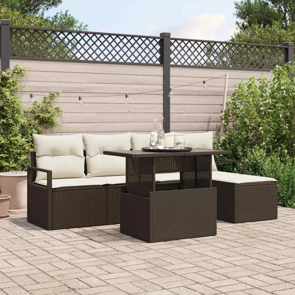 Set Divano da Giardino con cuscino 6 pcs Marrone e crema