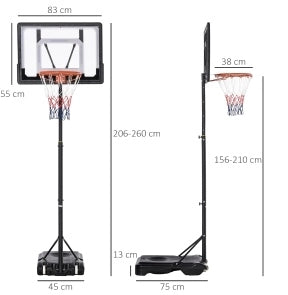 Canestro da basket regolabile per bambini 83 x 75 x 260 cm nero con ruote