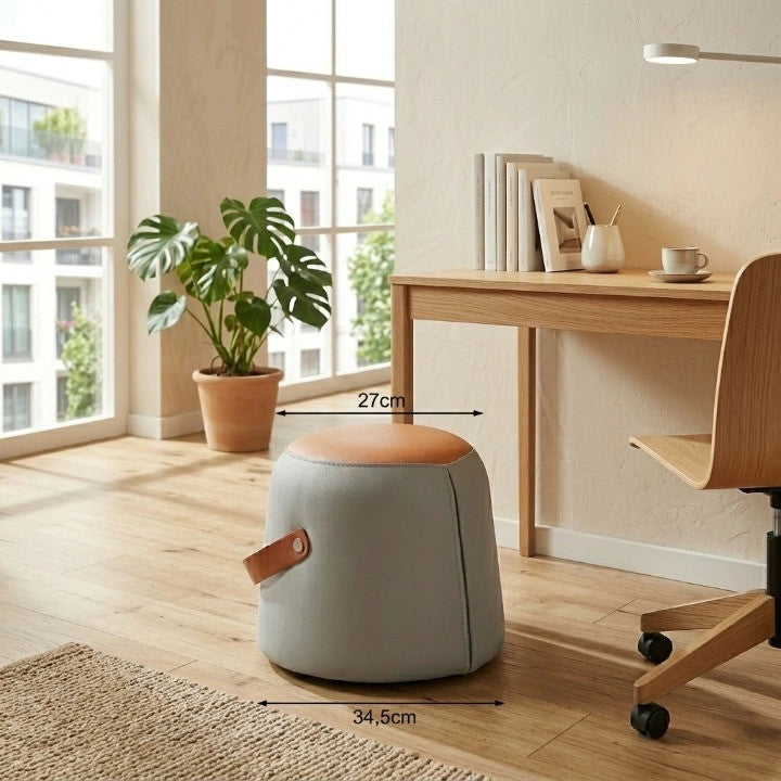 Pouf poggiapiedi - con maniglia e seduta imbottita - per soggiorno - in PU grigio
