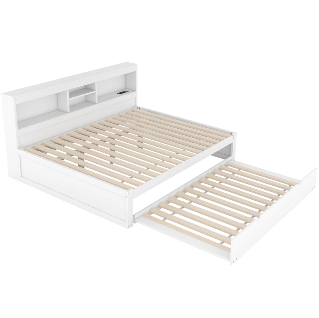 Letto estraibile 140x200 cm in MDF e pannelli bianco con LED salvaspazio senza materasso –