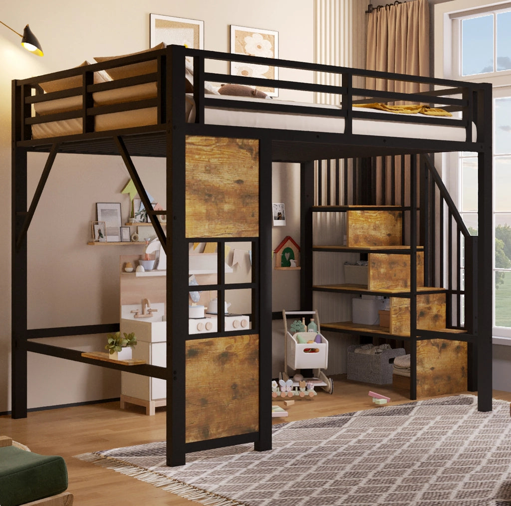 LETTO a soppalco 140x200 cm in metallo e MDF nero, senza materasso