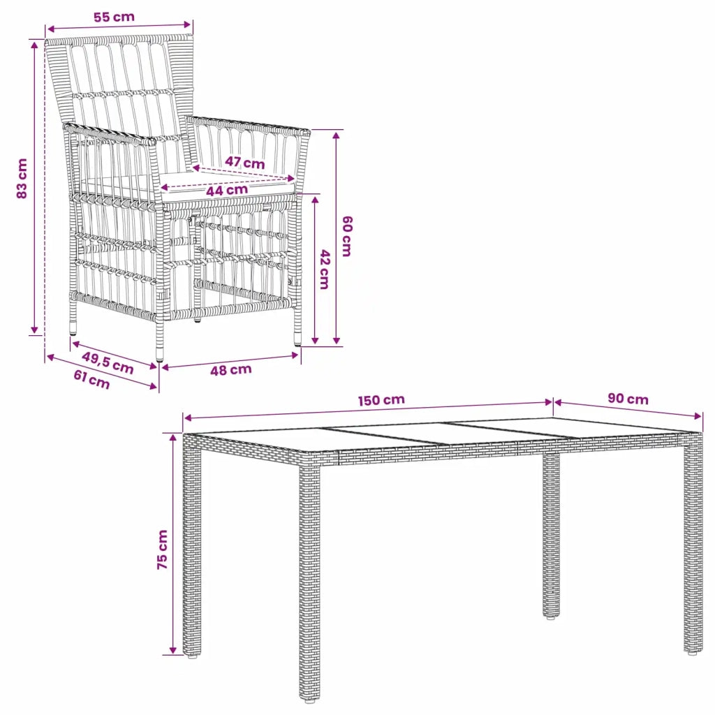 Set da pranzo per esterni 5 pz Nero polyrattan 3448936