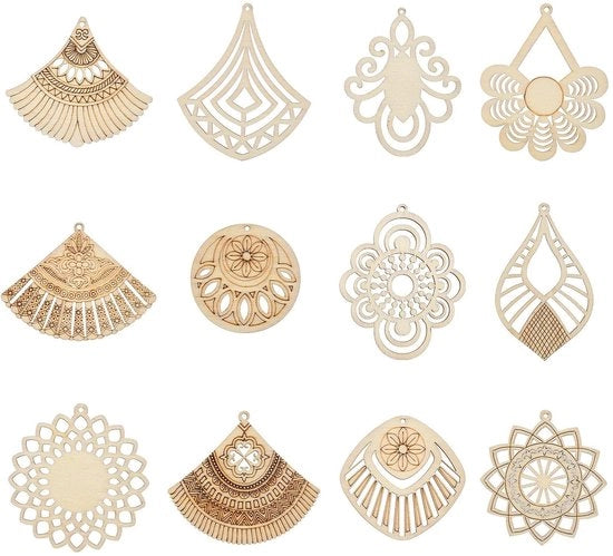 24 pezzi di decorazioni in legno per gioielli artigianali con tema boho