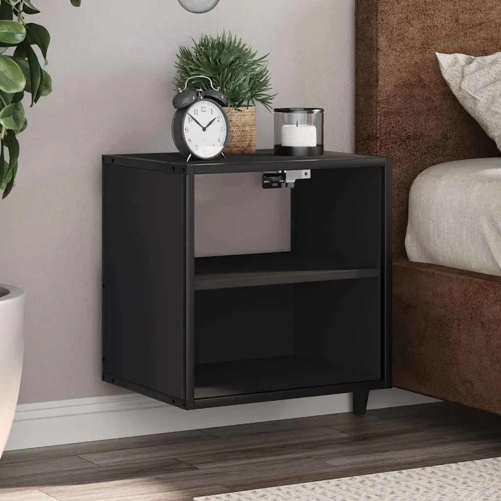 Comodino | Armadio da Notte | Mobiletto da notte a Muro Nero 40x31x39,5 cm