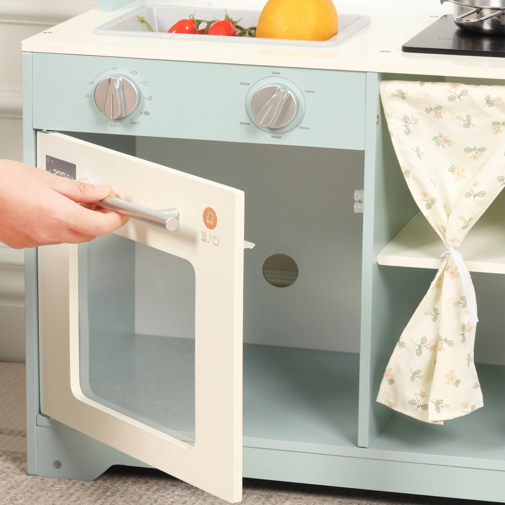 Cucina giocattolo per bambini con erogatore di ghiaccio; microonde e accessori; blu; 29 × 60 × 81 cm