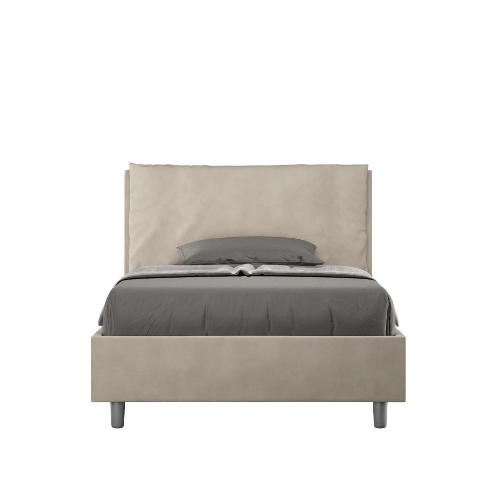 Letto 1 Piazza E Mezzo 130x190 cm con Rete Imbottito in Microfibra Antea Large Sabbia