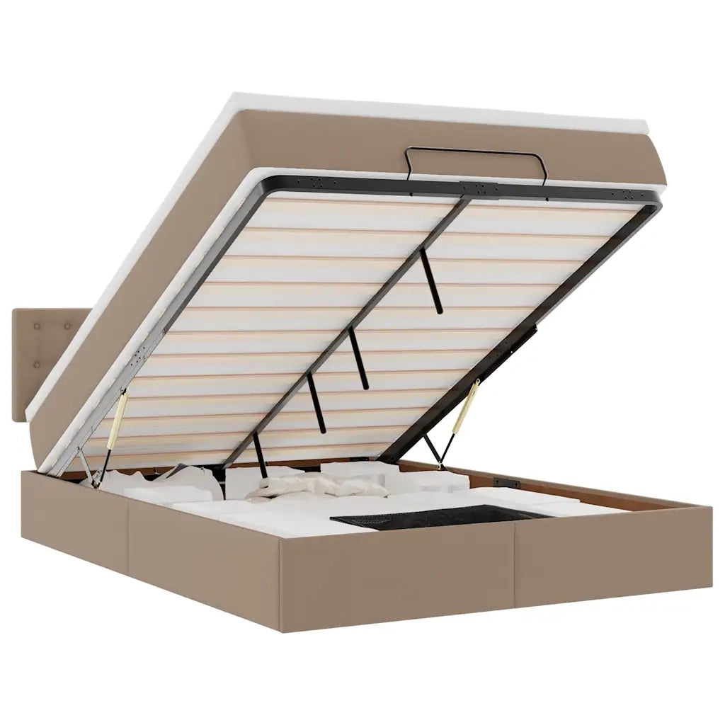 Pouf Letto con Materassi e LED Cappuccino 140x190cm Similpelle