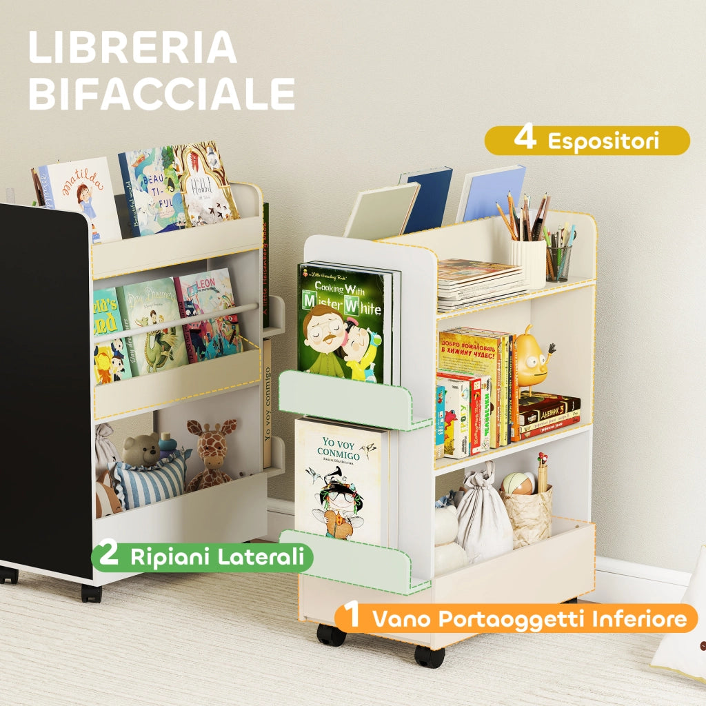 Libreria per Bambini con Lavagna e Ruote ¨C Minimal ¨C Bianco