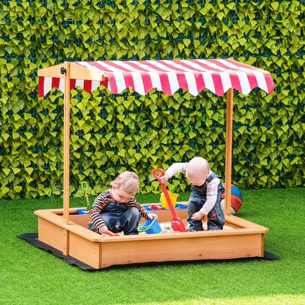 Casetta Sabbiera Bambini in Legno con Tettuccio Regolabile ¨C Minimal ¨C 107.5x107.5x100 cm