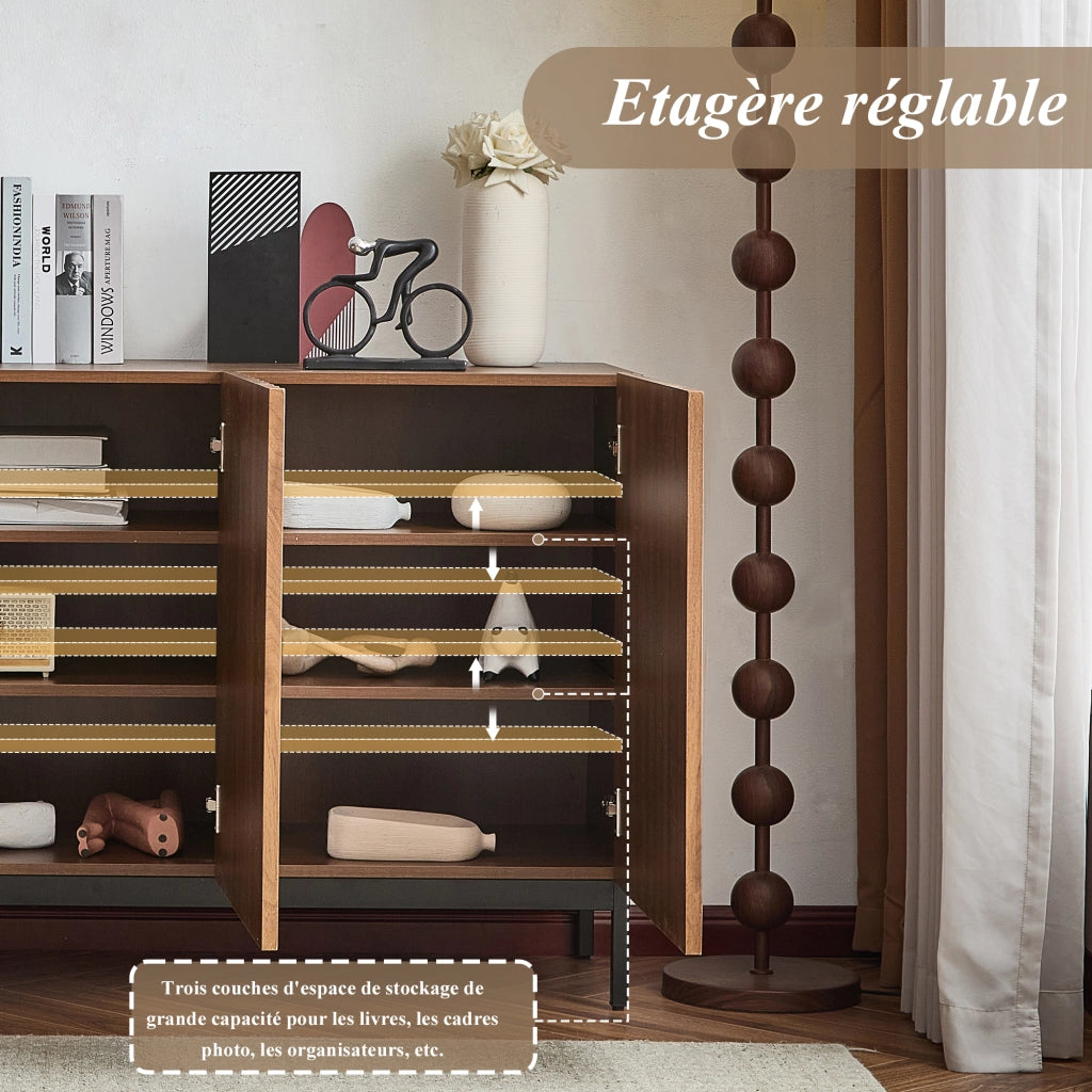 Madia con frontali ondulati e ripiani regolabili in MDF e PB per soggiorno o sala da pranzo 150 × 40 × 80 cm