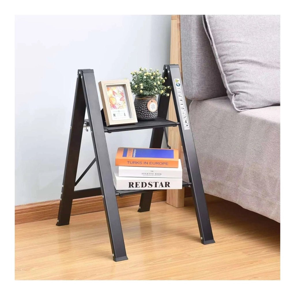 SGABELLO LEONARDO NERO 2 GRADINI ALLUMINIO
