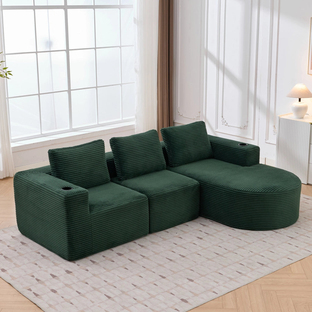 Divano 2 Posti con Cuscini e Portabicchieri ¨C MINIMAL ¨C Tessuto, 265 cm