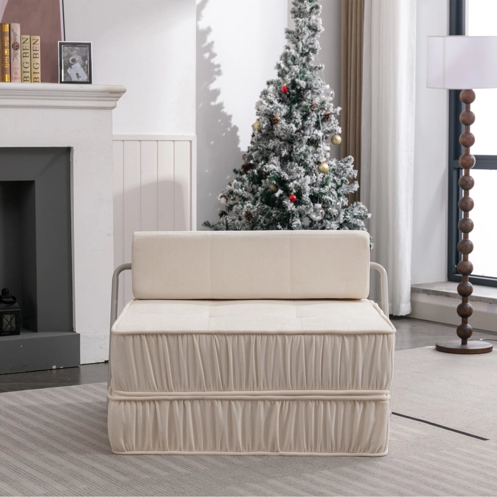 Divano letto modulare 2 in 1 pieghevole, poltrona e chaise longue, in ciniglia bianco, 186 × 93 × 44,5 cm