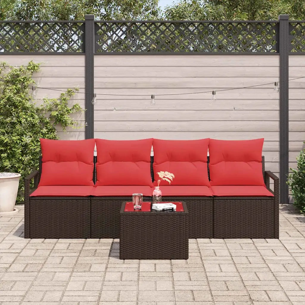 Set di divani con cuscino 5 pcs Beige e Rosso polyrattan 3354923
