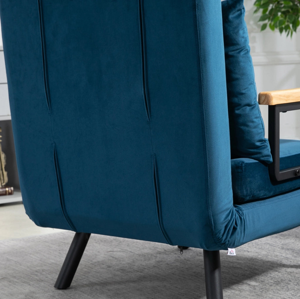 Poltrona Relax Letto con Funzione Letto e Schienale Regolabile in Velluto Blu 63x73x81 cm