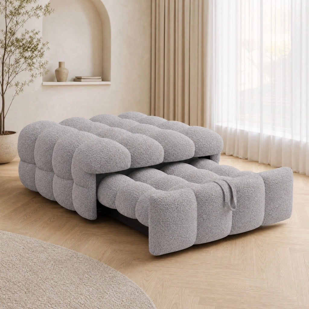 Letto singolo trasformabile in pouf 183 × 76 cm in bouclé grigio con imbottitura in schiuma