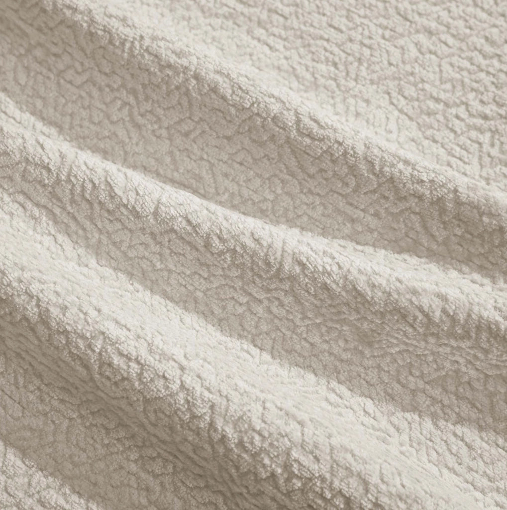 Divano 2 posti in chenille color kaki chiaro con pouf modulare e cuscini spessi