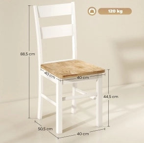 Set da 2 Sedie da Cucina in Legno di Caucciù con Schienale a Doghe Curvo, Bianco
