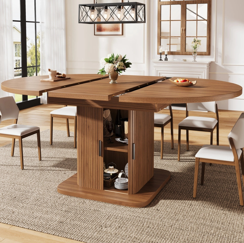 Tavolo da pranzo ovale allungabile con vano contenitore 110-149,8 cm