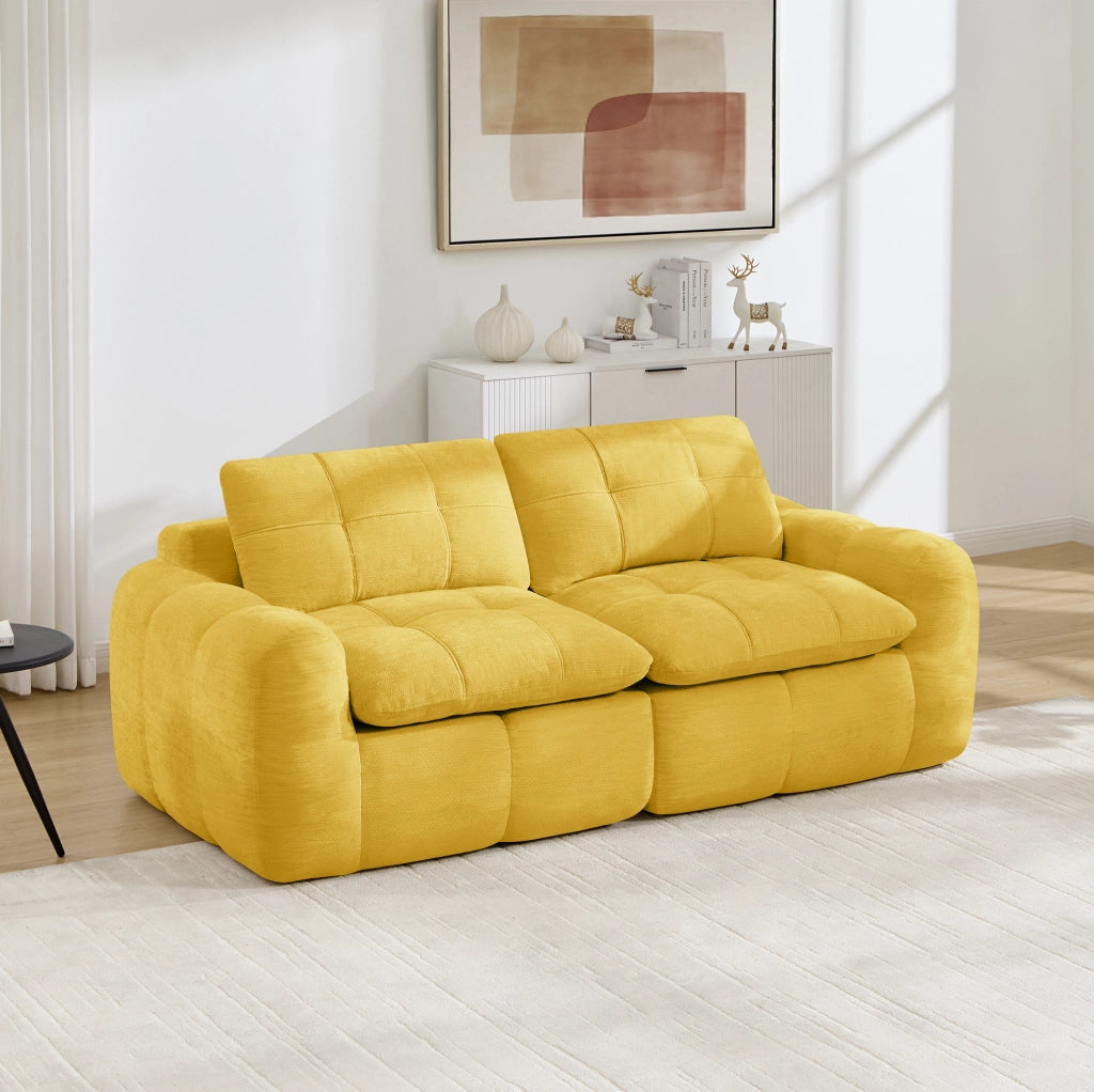Divano modulare in chenille; 194x97x68 cm; giallo