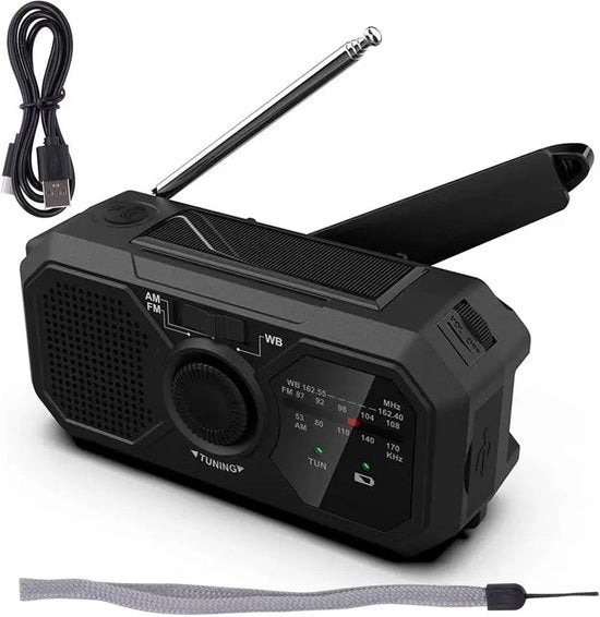 Radio a Nucleo di Pioggia – Radio Portatile & Solare con USB, Lampada LED & Powerbank – Radio FM per Campeggio & Esterno