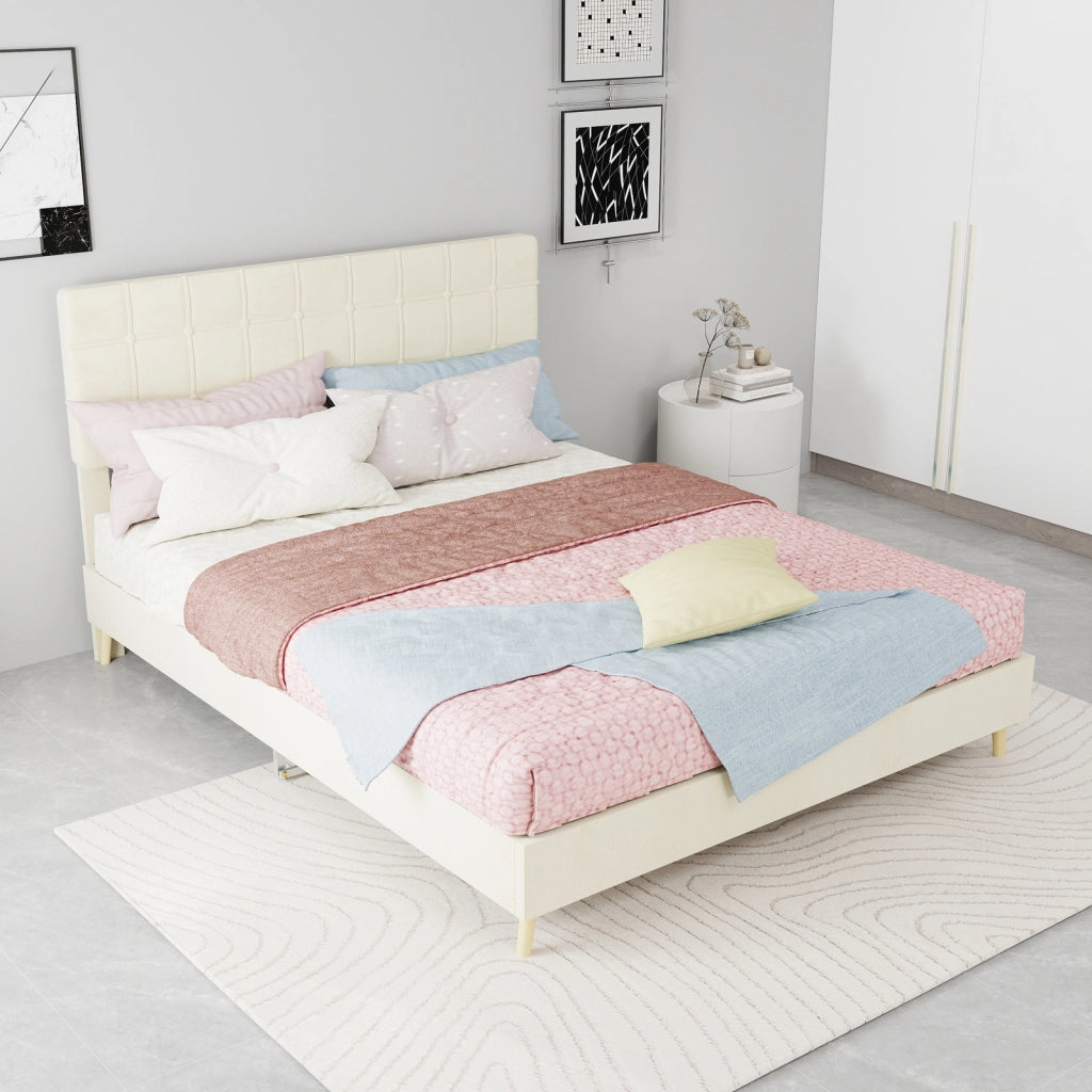 letto in velluto beige 140 x 200 cm