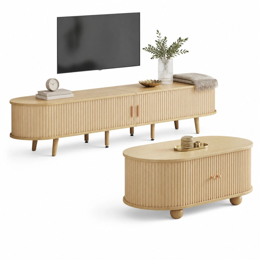 Set mobile TV e tavolino 170 cm e 100 cm in MDF color noce chiaro