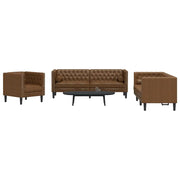 Divani Chesterfield 3pz Cuscini Marrone Similpelle Scamosciata 3209290
