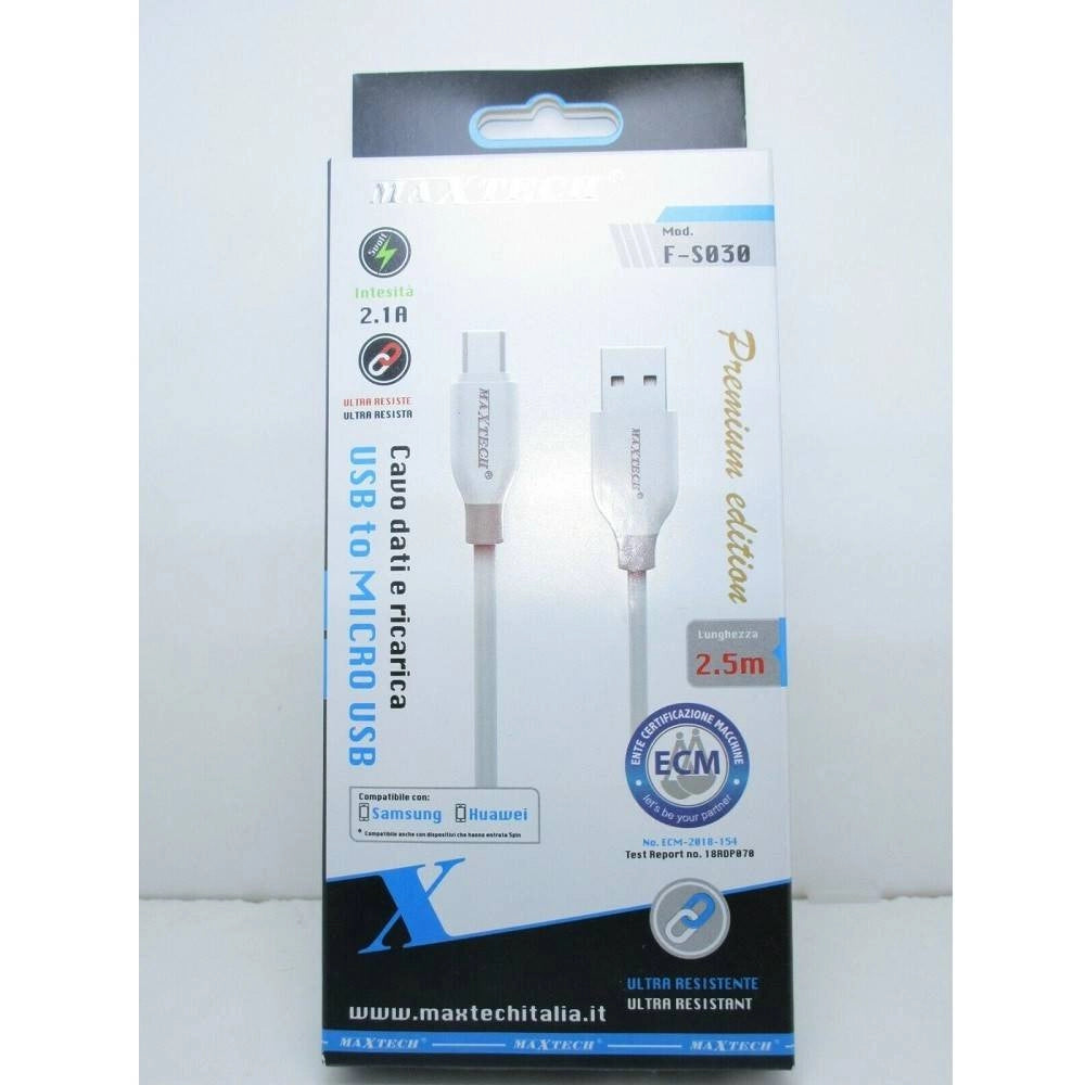 Trade Shop - Cavo Usb - Micro Usb 2,1a Per Ricarica Dati Filo Ultra Resistente 2,5 Mt F-s030 -