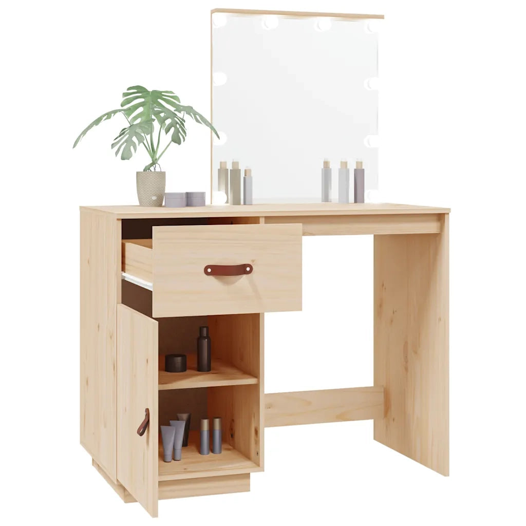 Toeletta | Tavolo da Trucco con LED 95x50x133,5 cm in Legno Massello di Pino