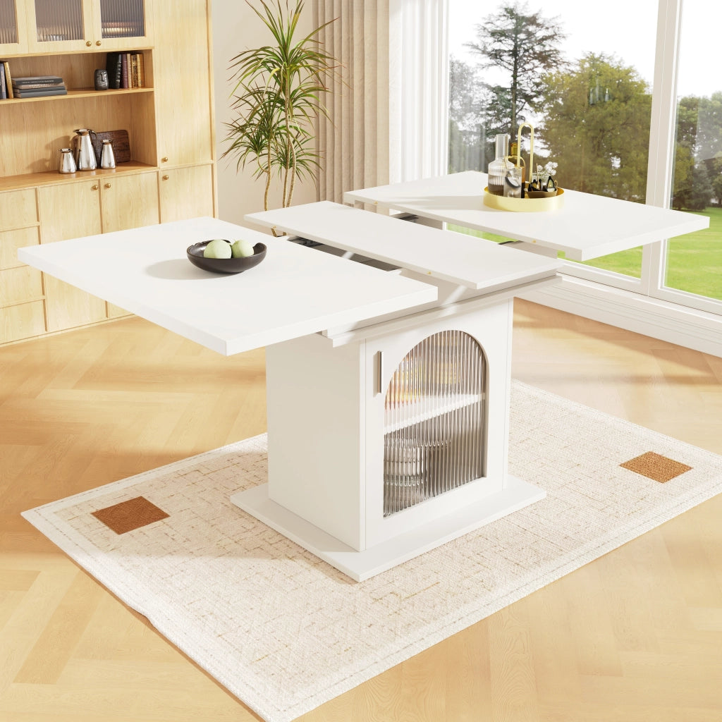 TAVOLO da pranzo allungabile 110-140 x 80 x 76 cm MDF e vetro bianco