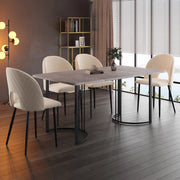 Set tavolo da pranzo 140x80 cm con 4 sedie in velluto beige, piano effetto marmo e gambe regolabili