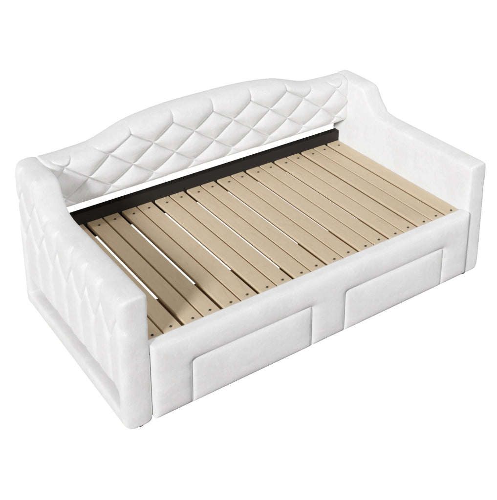 Letto da giorno estraibile 90x200/180x200 cm con 2 cassetti e LED bianco