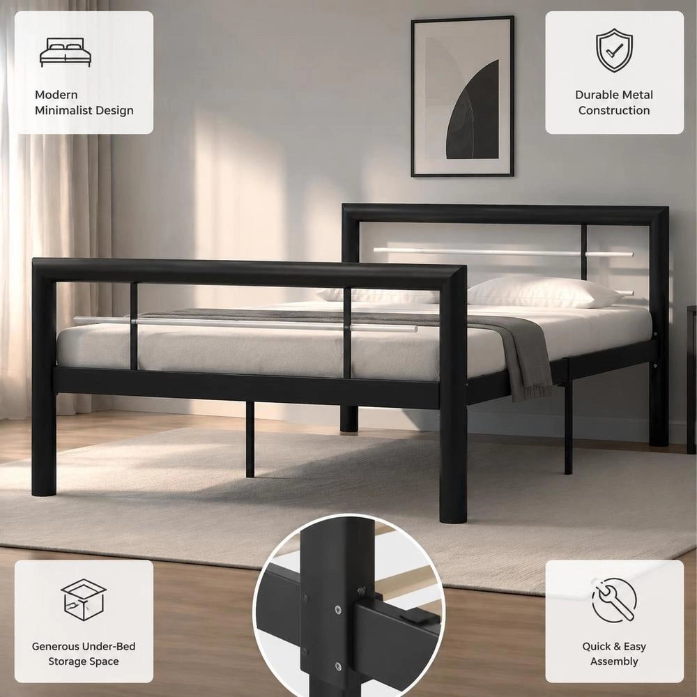 Bed Frame Black And White Metal 90x200 Cm