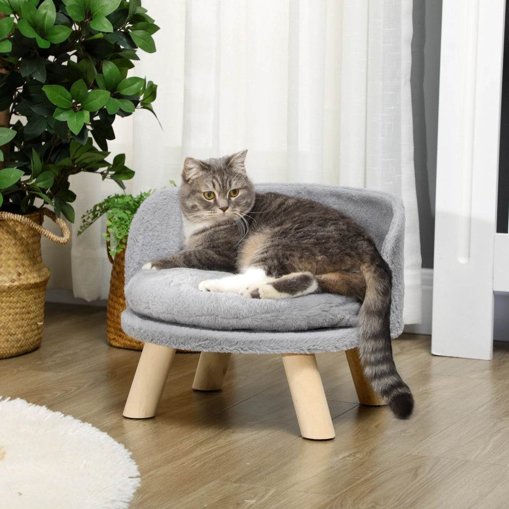 Cuccia per animali Ø 40.5 cm con cuscino lavabile e piedi antiscivolo in legno di pino grigio