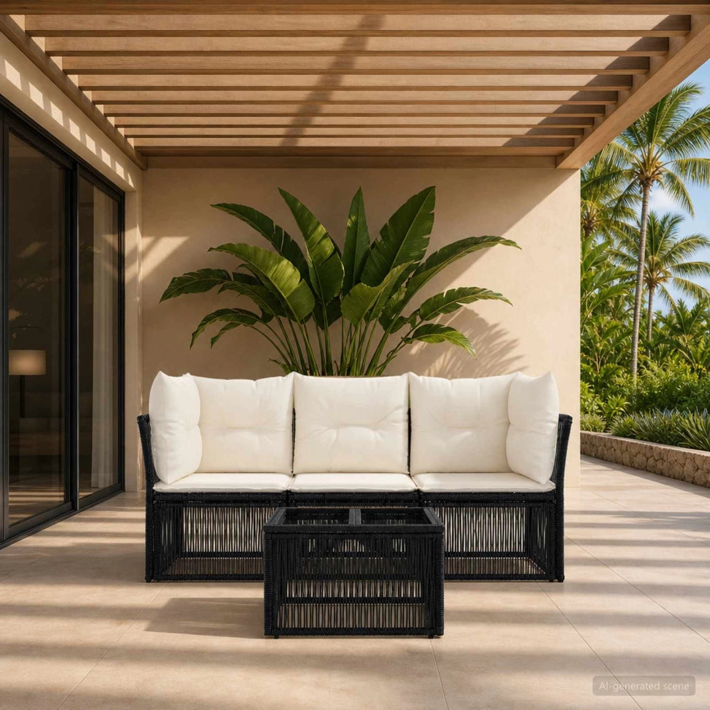 Set Divano da Giardino 4 pz Nero polyrattan 3434125