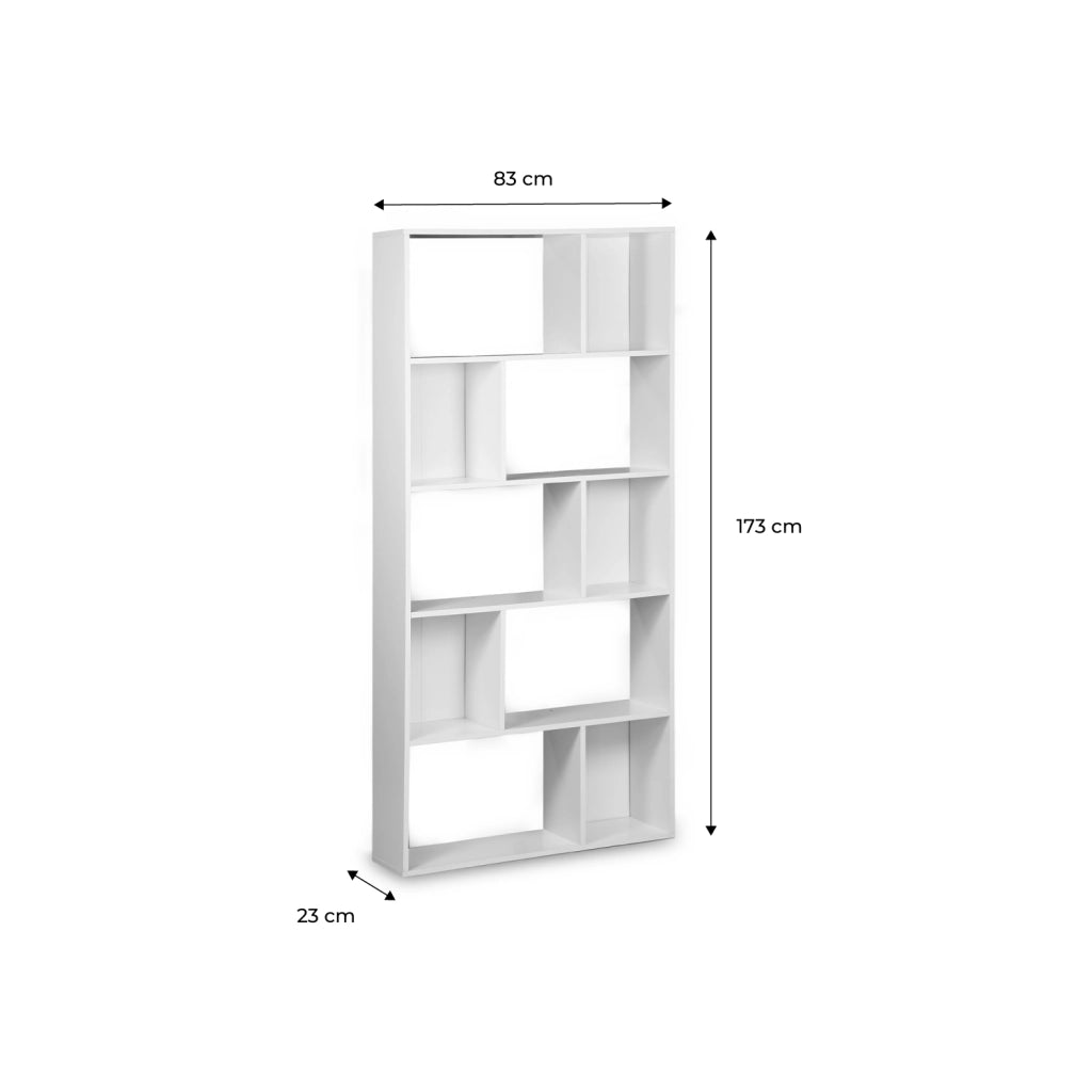 Libreria a 5 ripiani con 10 vani, bianco