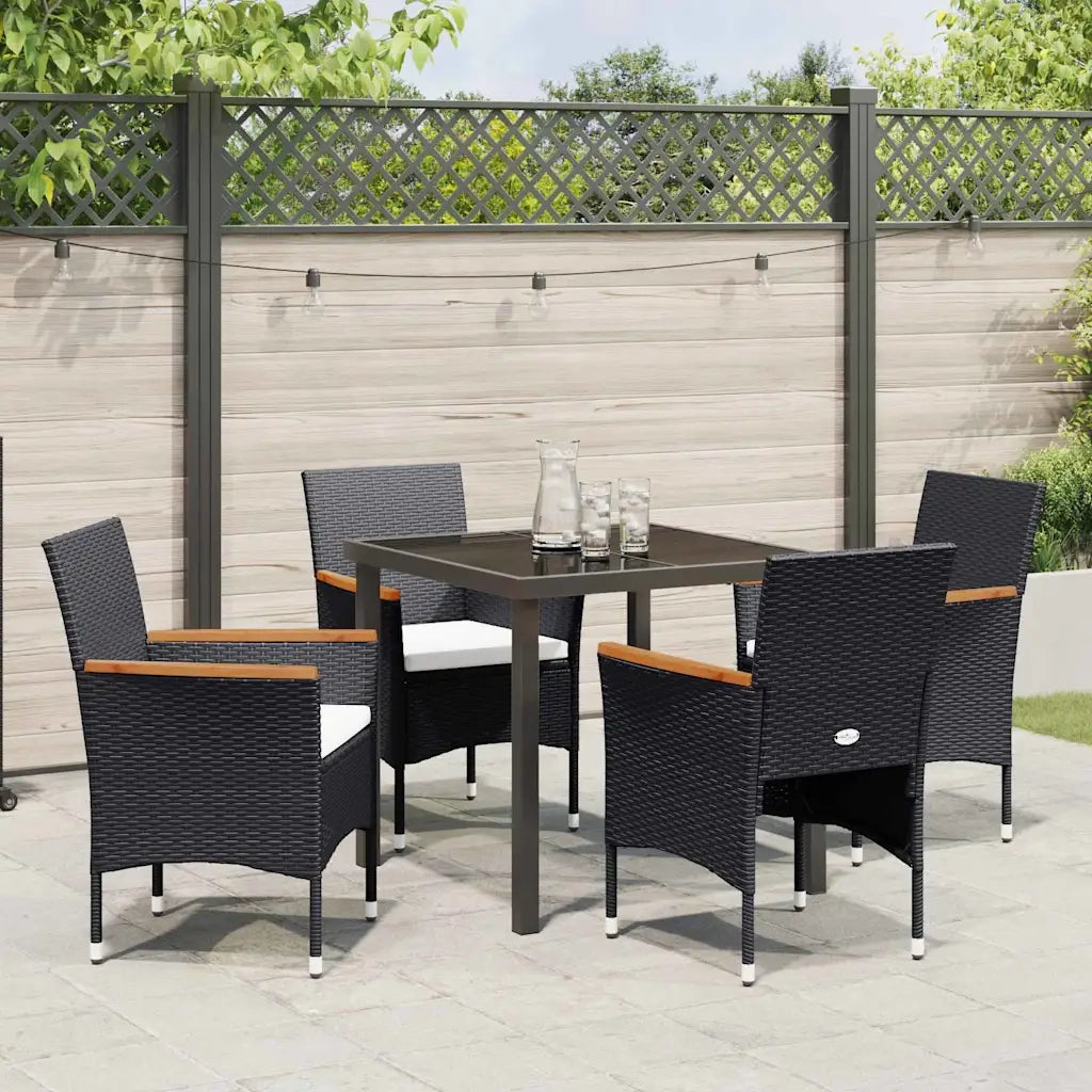 Set da Pranzo per Giardino 5 pz Nero polyrattan 3379752