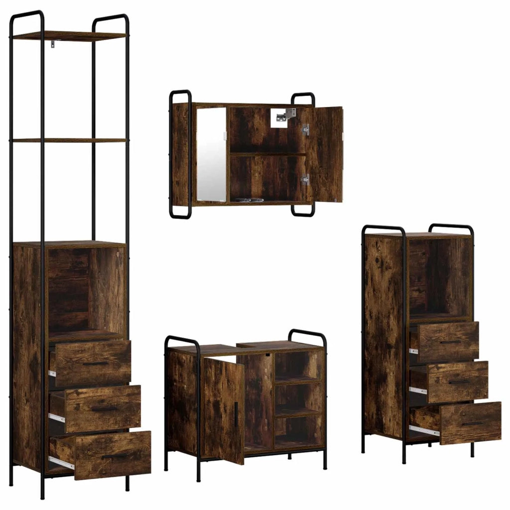 Set di Armadi da Bagno 4 pz Rovere Fumo 40 x 36 x 200,5 cm 3444677