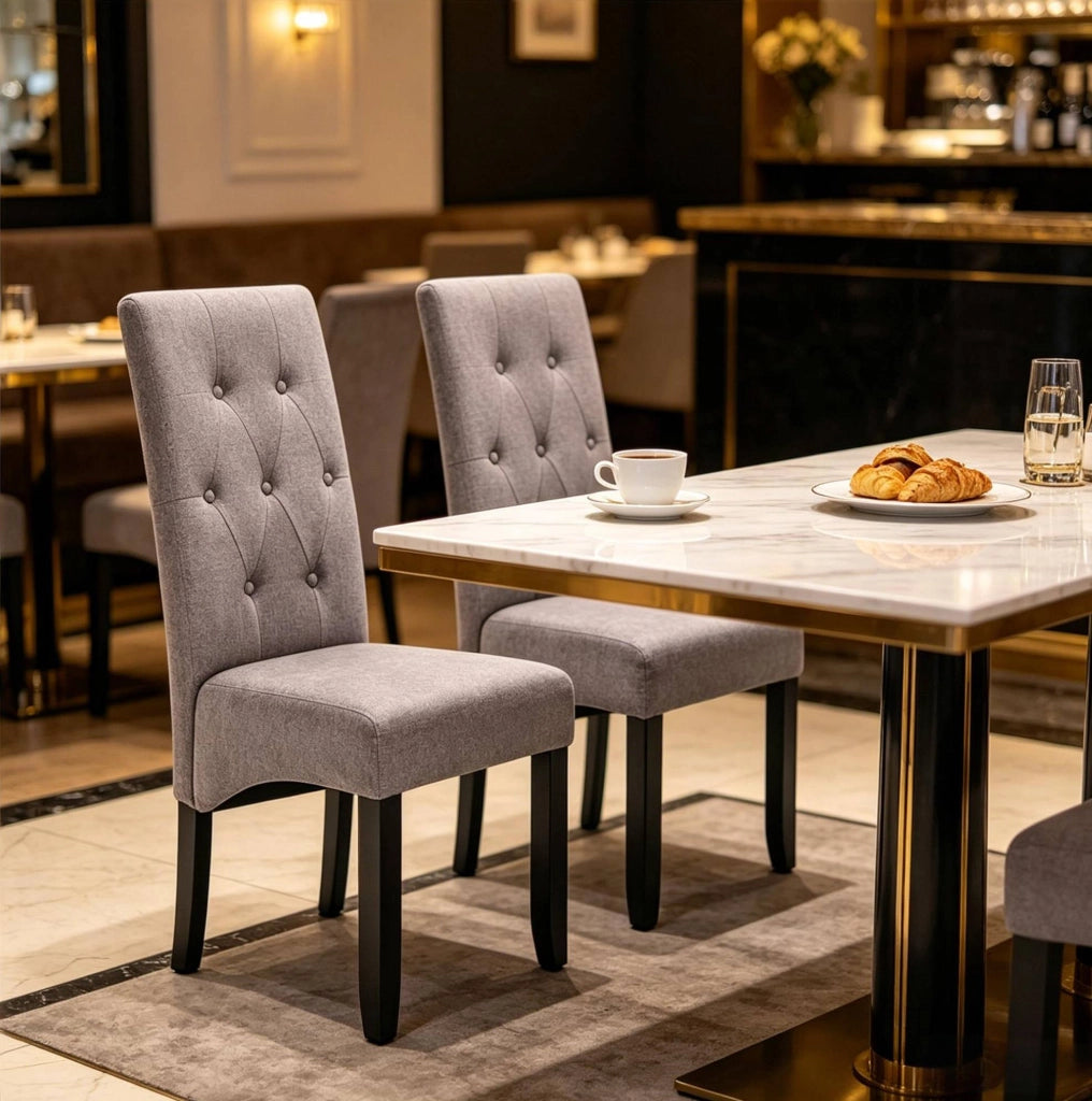 Set di 2 Sedie da Pranzo in Legno Massiccio con Rivestimento in Lino, Schienale Alto, Sedie per Soggiorno e Cucina, Colore Nero