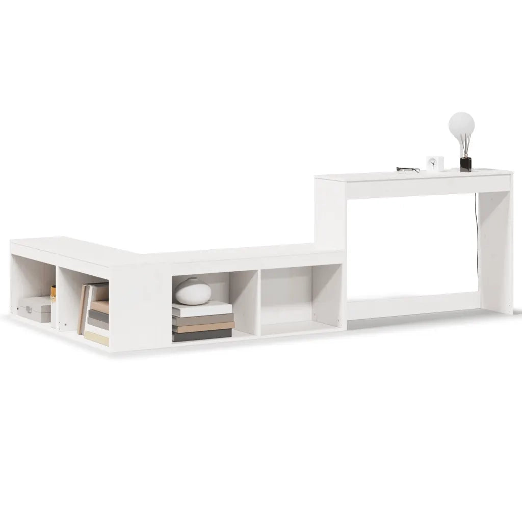 Comodino | Armadio da Notte | Mobiletto da notte con Scrivania Bianco 232x122x75 cm Legno Massello di Pino
