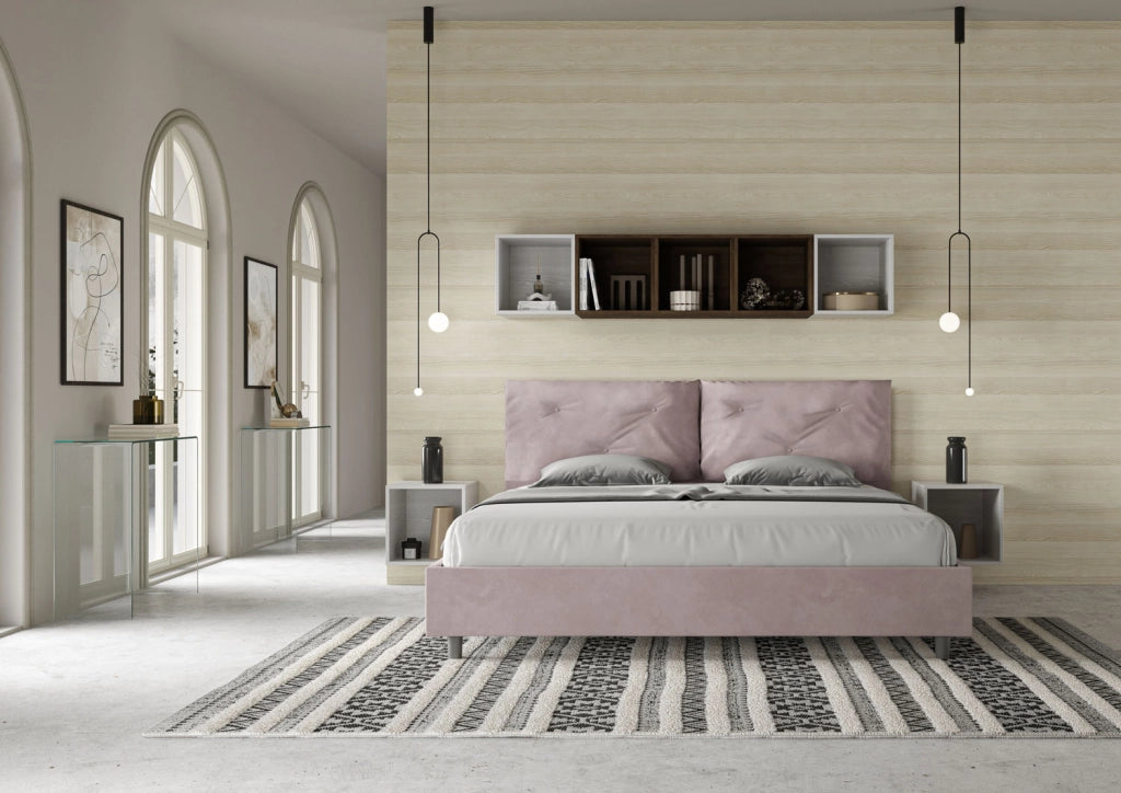 BS COM Letto matrimoniale king size contenitore imbottito 200x200 microfibra glicine
