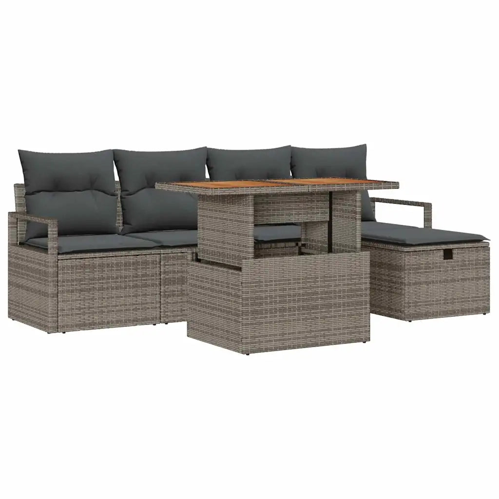 Set Divano da Giardino 6 pcs Grigio polyrattan