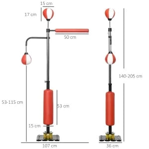Sacco da boxe da terra 140-205 cm, regolabile in altezza, con 2 palle veloci, asta reflex e base a ventosa, per adulti