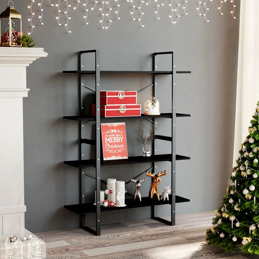 Libreria a 4 Ripiani Nera 100x30x140 cm in Massello di Pino 806486