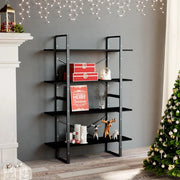 Libreria a 4 Ripiani Nera 100x30x140 cm in Massello di Pino 806486