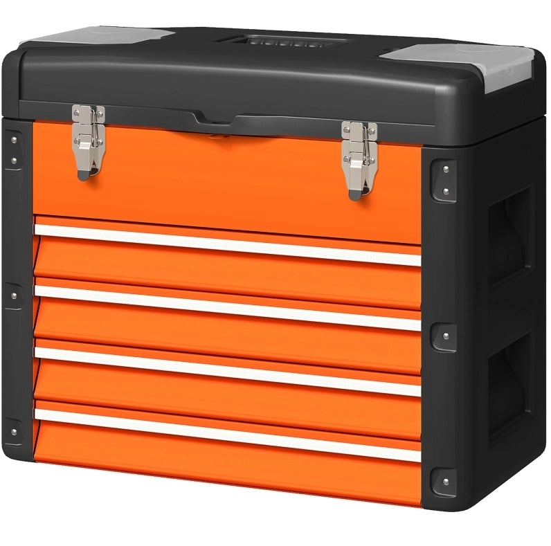Cassettiera portautensili in acciaio con 4 cassetti, 49,7 x 25,3 x 40,7 cm, arancione, con vassoio superiore rimovibile e maniglia